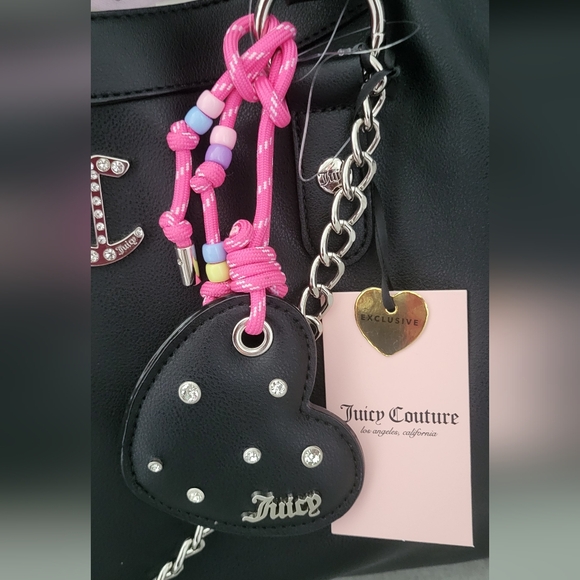Juicy Couture Black Tote Large With 3 Bag Charms And Chain - NWT - Picture 5 of 8
